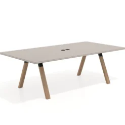 Mesa de reuniones rectangular UvePro fondo 126, patas interior, estructura negra/madera
