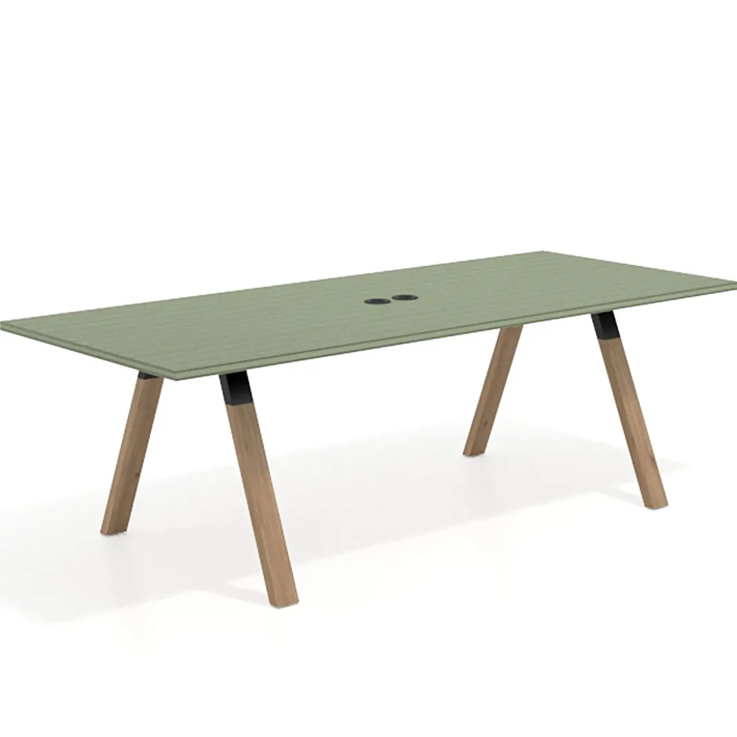 Mesa de reuniones rectangular UvePro fondo 100cm, estructura negra, patas de madera