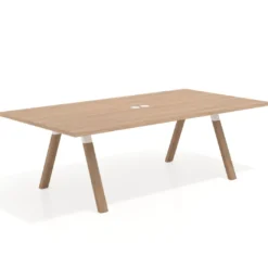 Mesa de reuniones rectangular UvePro fondo 126, patas interior, estructura blanca/madera