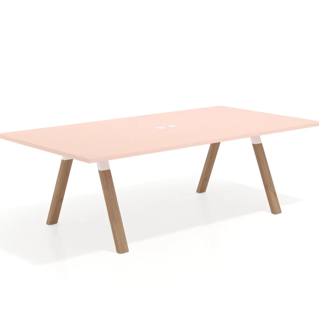 Mesa de reuniones rectangular UvePro fondo 126, patas interior, estructura blanca/madera