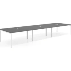 Mesa de reuniones triple Kube, encimera continua, fondo 142 cm, estructura blanca