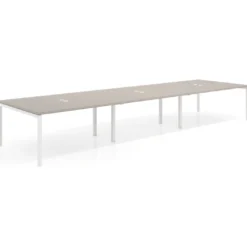Mesa de reuniones triple Kube, encimera continua, fondo 142 cm, estructura blanca
