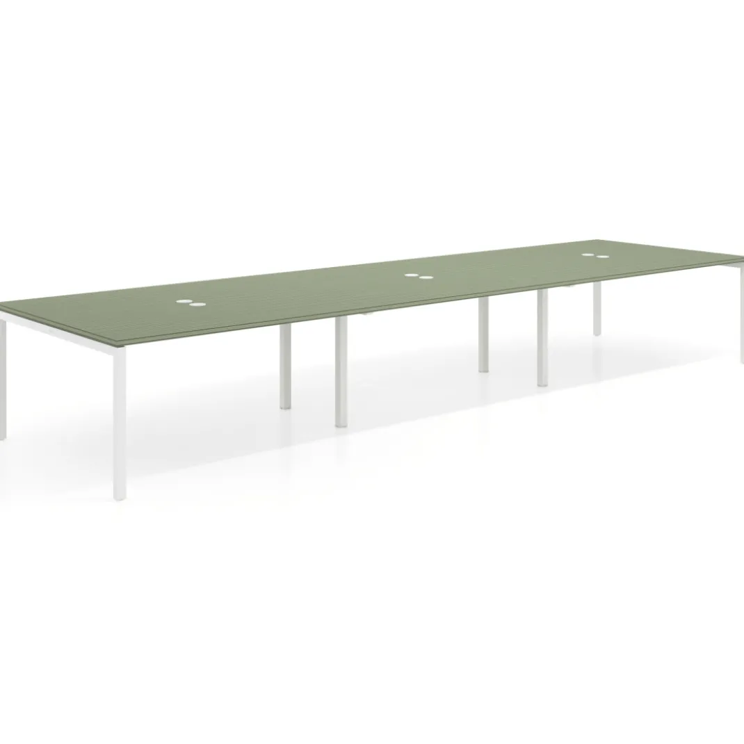 Mesa de reuniones triple Kube, encimera continua, fondo 142 cm, estructura blanca