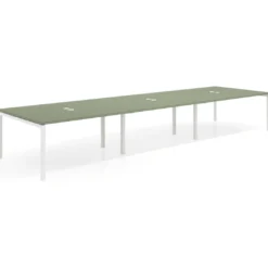 Mesa de reuniones triple Kube, encimera continua, fondo 142 cm, estructura blanca
