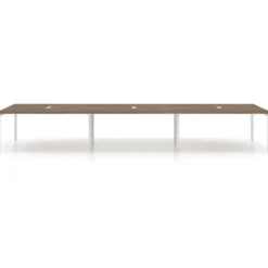Mesa de reuniones triple Kube, encimera continua, fondo 142 cm, estructura blanca