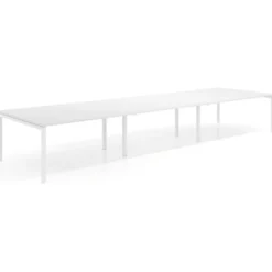 Mesa de reuniones triple Kube, encimera continua, fondo 142 cm, estructura blanca