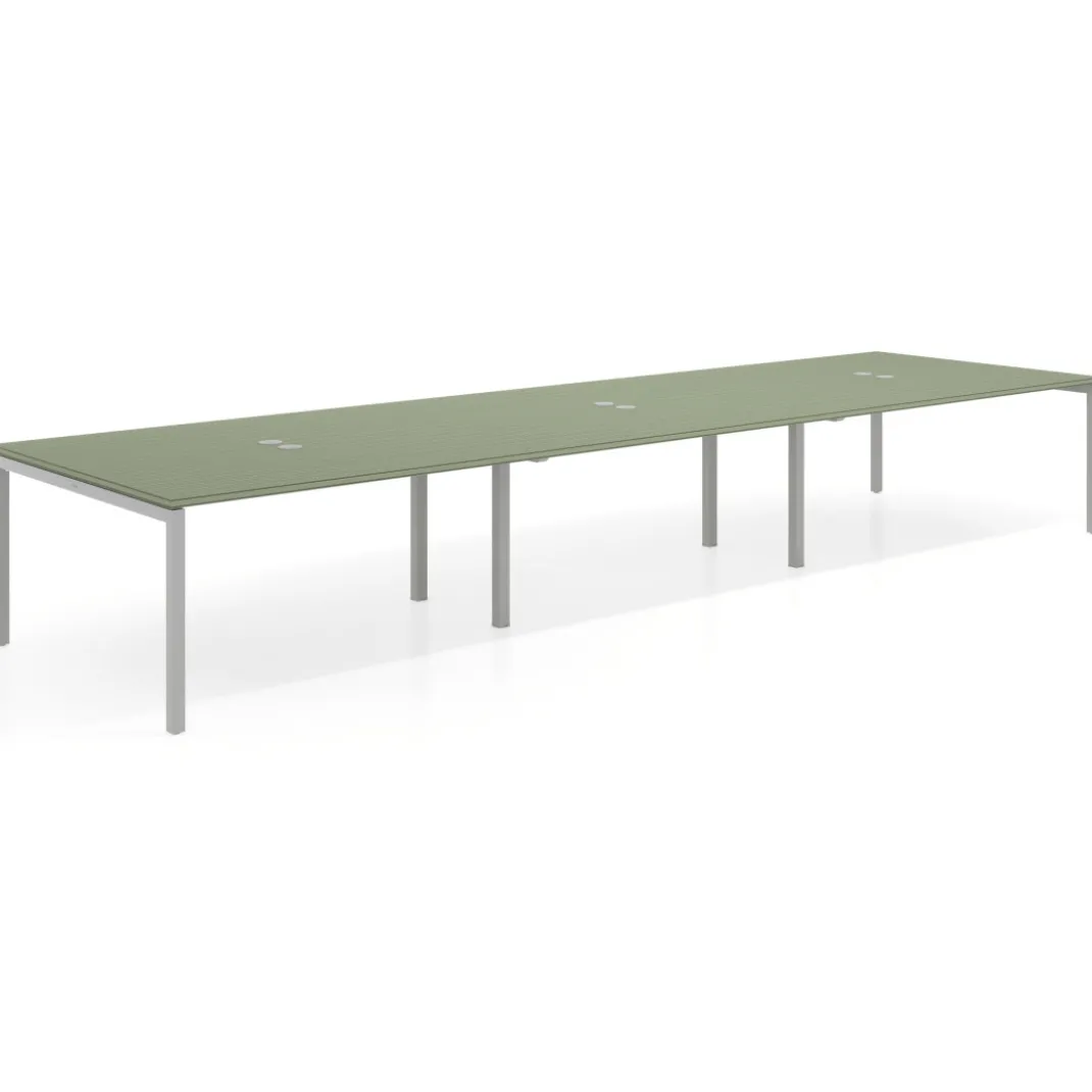 Mesa de reuniones triple Kube, encimera continua, fondo 142 cm, estructura aluminio