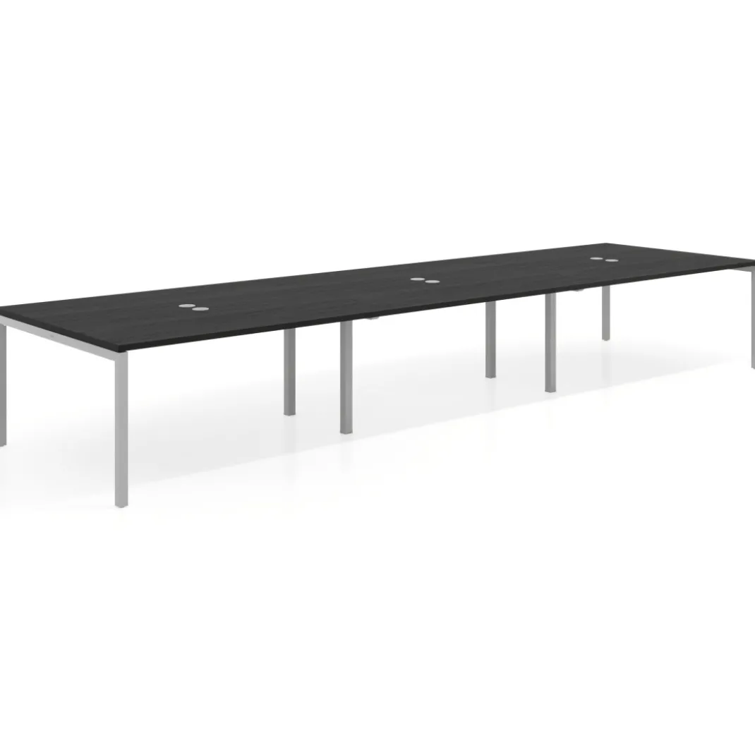 Mesa de reuniones triple Kube, encimera continua, fondo 142 cm, estructura aluminio