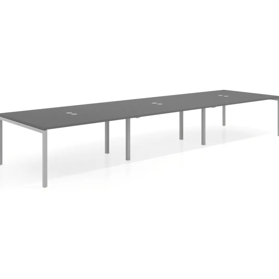 Mesa de reuniones triple Kube, encimera continua, fondo 142 cm, estructura aluminio