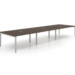 Mesa de reuniones triple Kube, encimera continua, fondo 142 cm, estructura aluminio