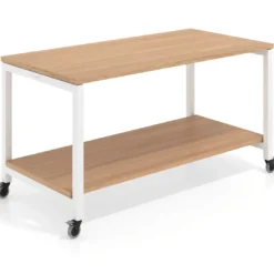 Mesa de trabajo expositor con ruedas Kube, con 2 niveles, estructura blanca