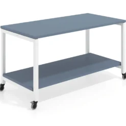 Mesa de trabajo expositor con ruedas Kube, con 2 niveles, estructura blanca