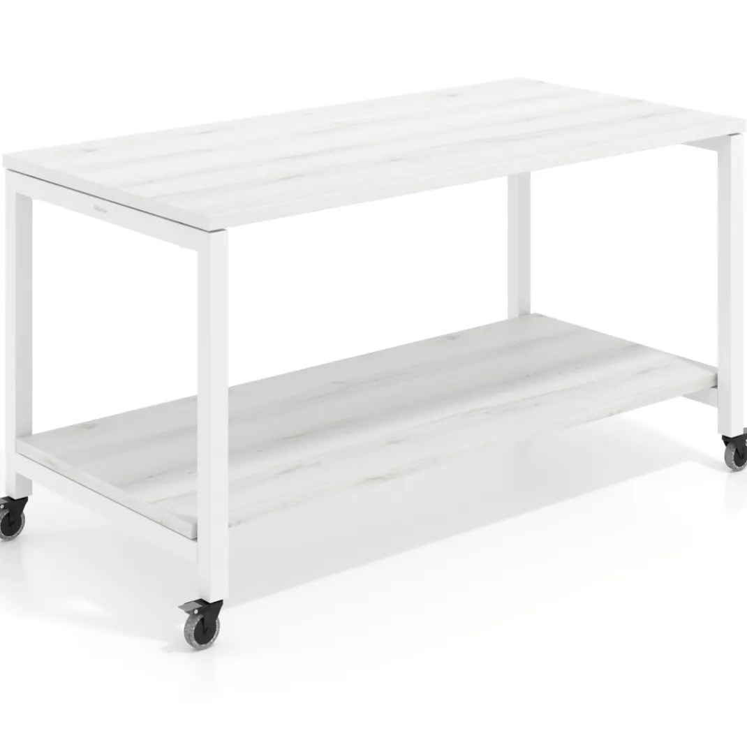Mesa de trabajo expositor con ruedas Kube, con 2 niveles, estructura blanca