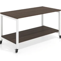 Mesa de trabajo expositor con ruedas Kube, con 2 niveles, estructura blanca