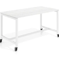 Mesa de trabajo expositor con ruedas Kube, estructura blanca