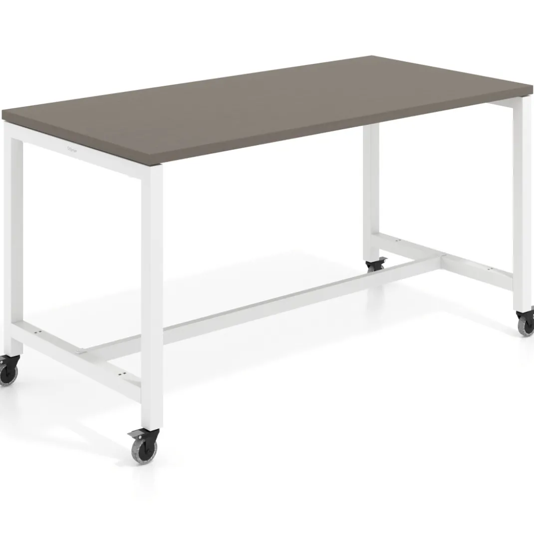 Mesa de trabajo expositor con ruedas Kube, estructura blanca