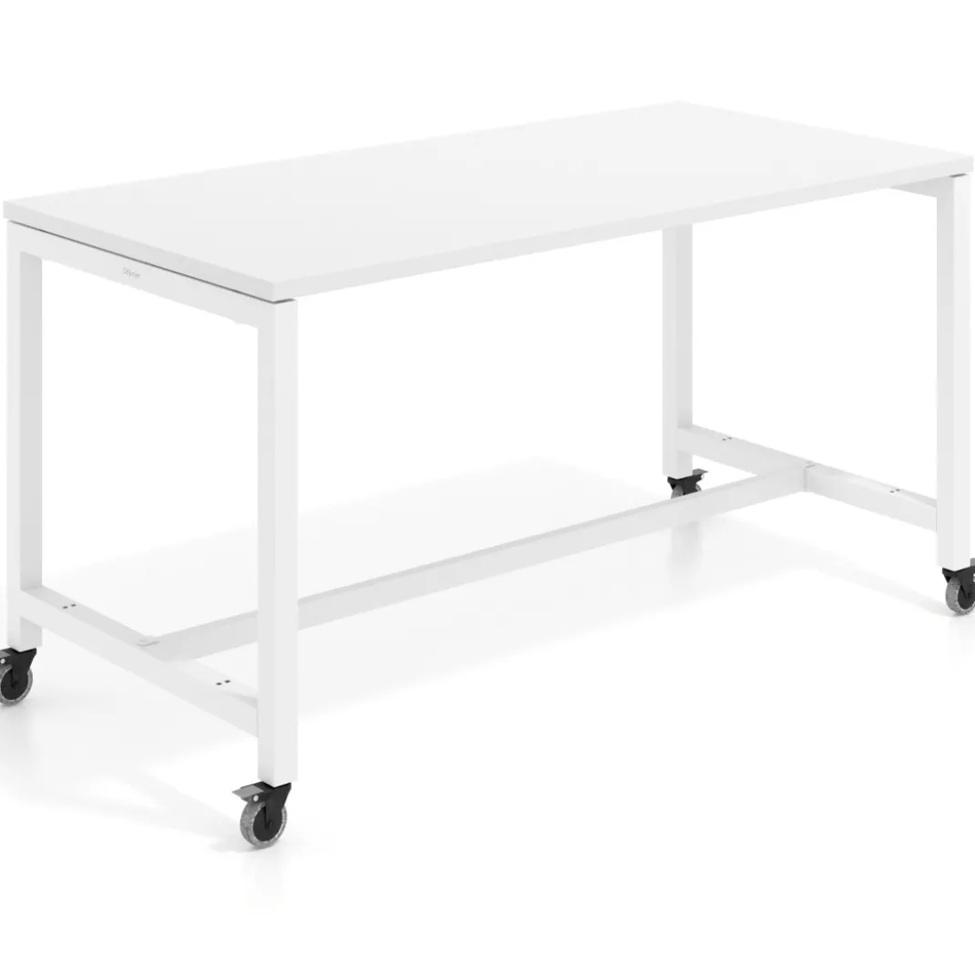 Mesa de trabajo expositor con ruedas Kube, estructura blanca