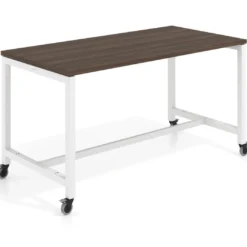 Mesa de trabajo expositor con ruedas Kube, estructura blanca