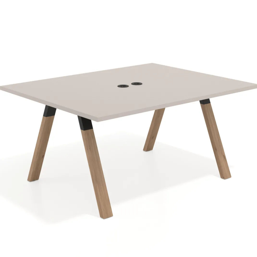 Mesa doble individual para coworking UvePro fondo 126 cm estructura negra con patas de madera