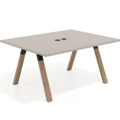 Mesa doble individual para coworking UvePro fondo 126 cm estructura negra con patas de madera