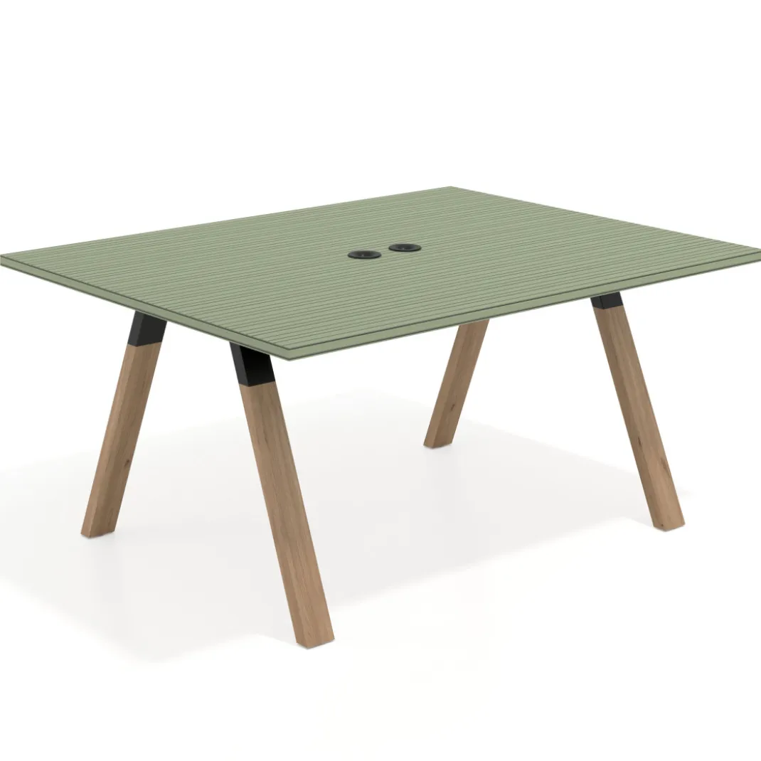 Mesa doble individual para coworking UvePro fondo 126 cm estructura negra con patas de madera