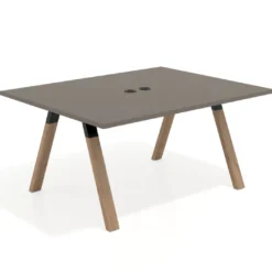 Mesa doble individual para coworking UvePro fondo 126 cm estructura negra con patas de madera