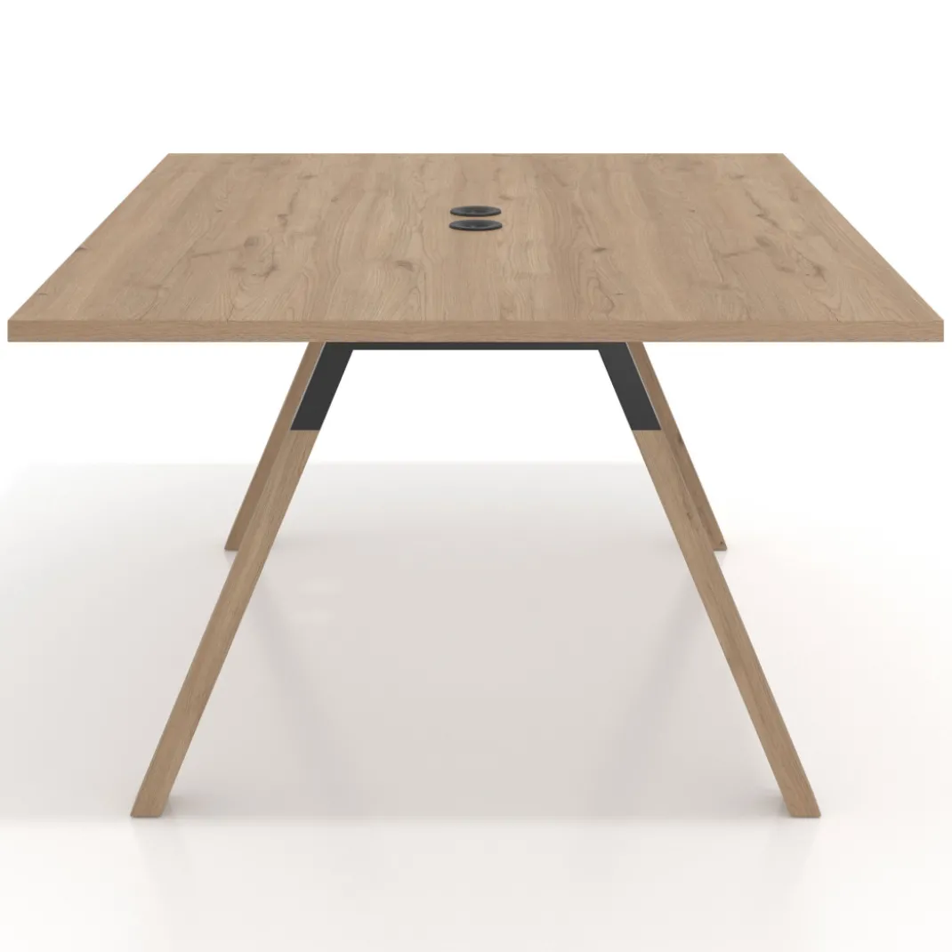 Mesa doble individual para coworking UvePro fondo 126 cm estructura negra con patas de madera