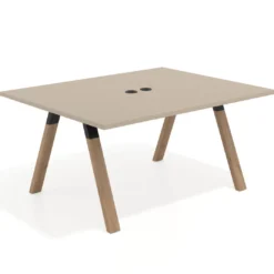 Mesa doble individual para coworking UvePro fondo 126 cm estructura negra con patas de madera