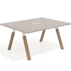 Mesa doble individual para coworking UvePro fondo 126 cm estructura blanca con patas de madera