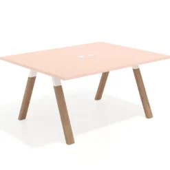 Mesa doble individual para coworking UvePro fondo 126 cm estructura blanca con patas de madera