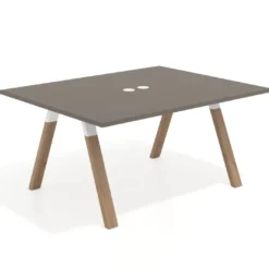 Mesa doble individual para coworking UvePro fondo 126 cm estructura blanca con patas de madera