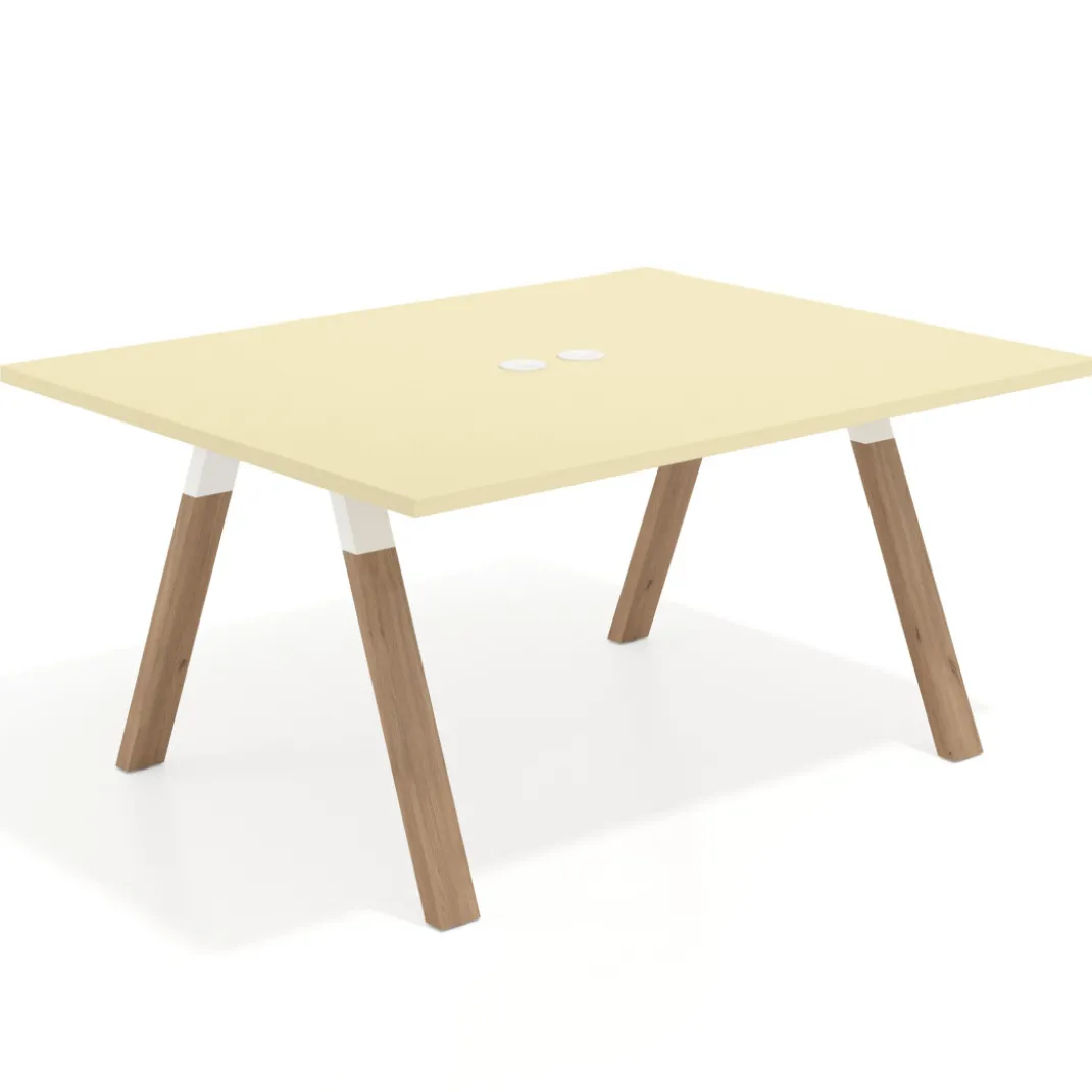Mesa doble individual para coworking UvePro fondo 126 cm estructura blanca con patas de madera