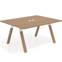 Mesa doble individual para coworking UvePro fondo 126 cm estructura blanca con patas de madera
