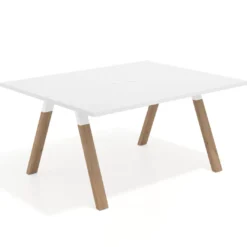 Mesa doble individual para coworking UvePro fondo 126 cm estructura blanca con patas de madera