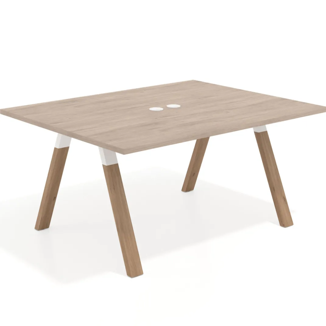 Mesa doble individual para coworking UvePro fondo 126 cm estructura blanca con patas de madera
