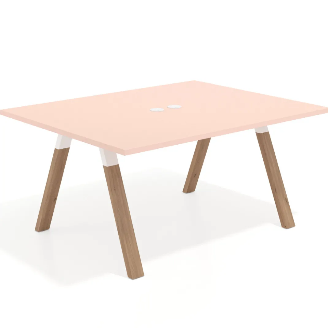 Mesa doble individual para coworking UvePro fondo 126 cm estructura blanca con patas de madera