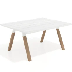Mesa doble individual para coworking UvePro fondo 126 cm estructura blanca con patas de madera