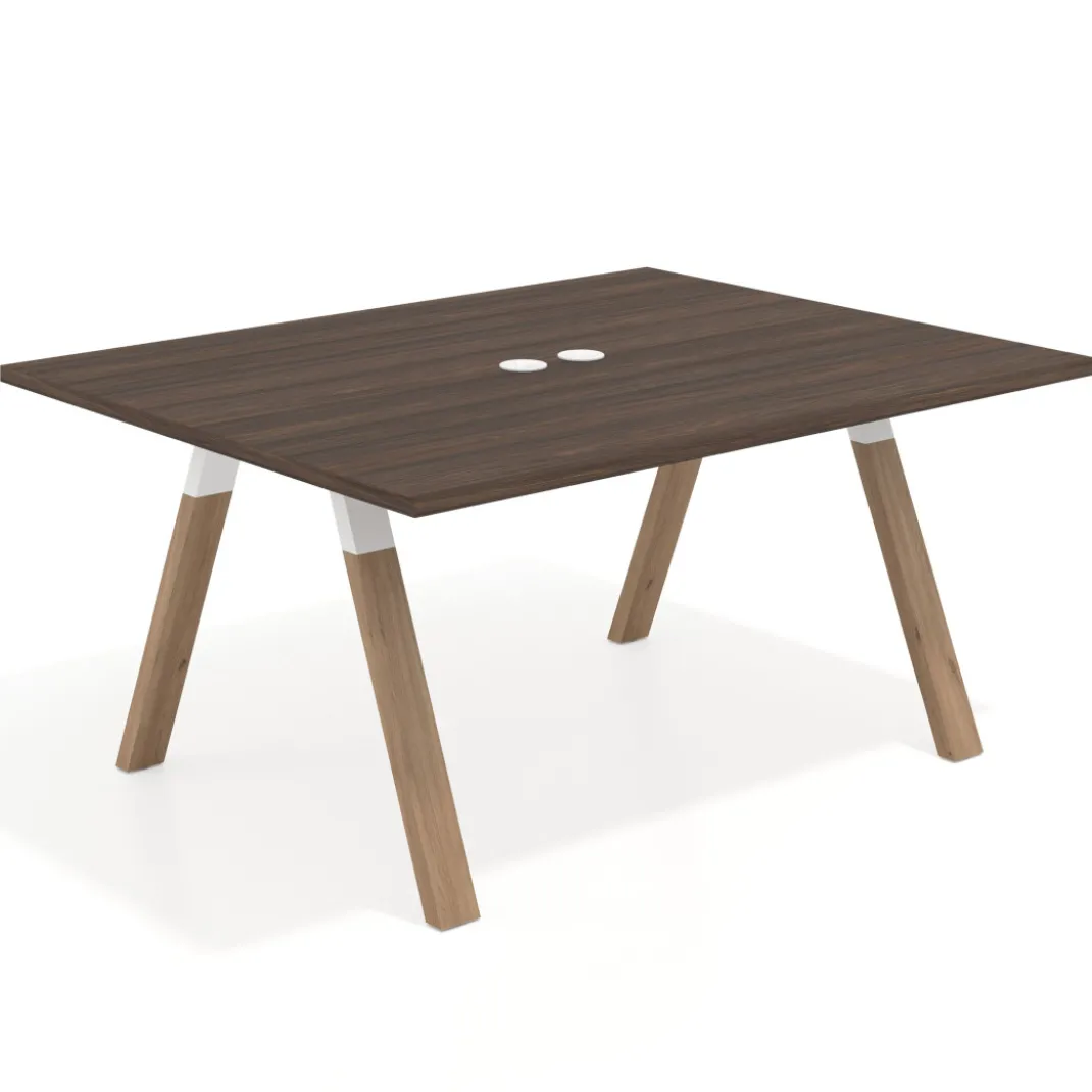 Mesa doble individual para coworking UvePro fondo 126 cm estructura blanca con patas de madera