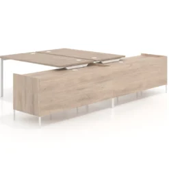 Mesa multipuesto con pedestal cajonera Kube, encimera única, estructura blanca