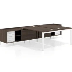 Mesa multipuesto con pedestal cajonera Kube, encimera única, estructura blanca