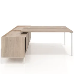 Mesa multipuesto con pedestal cajonera Kube, encimera única, estructura blanca