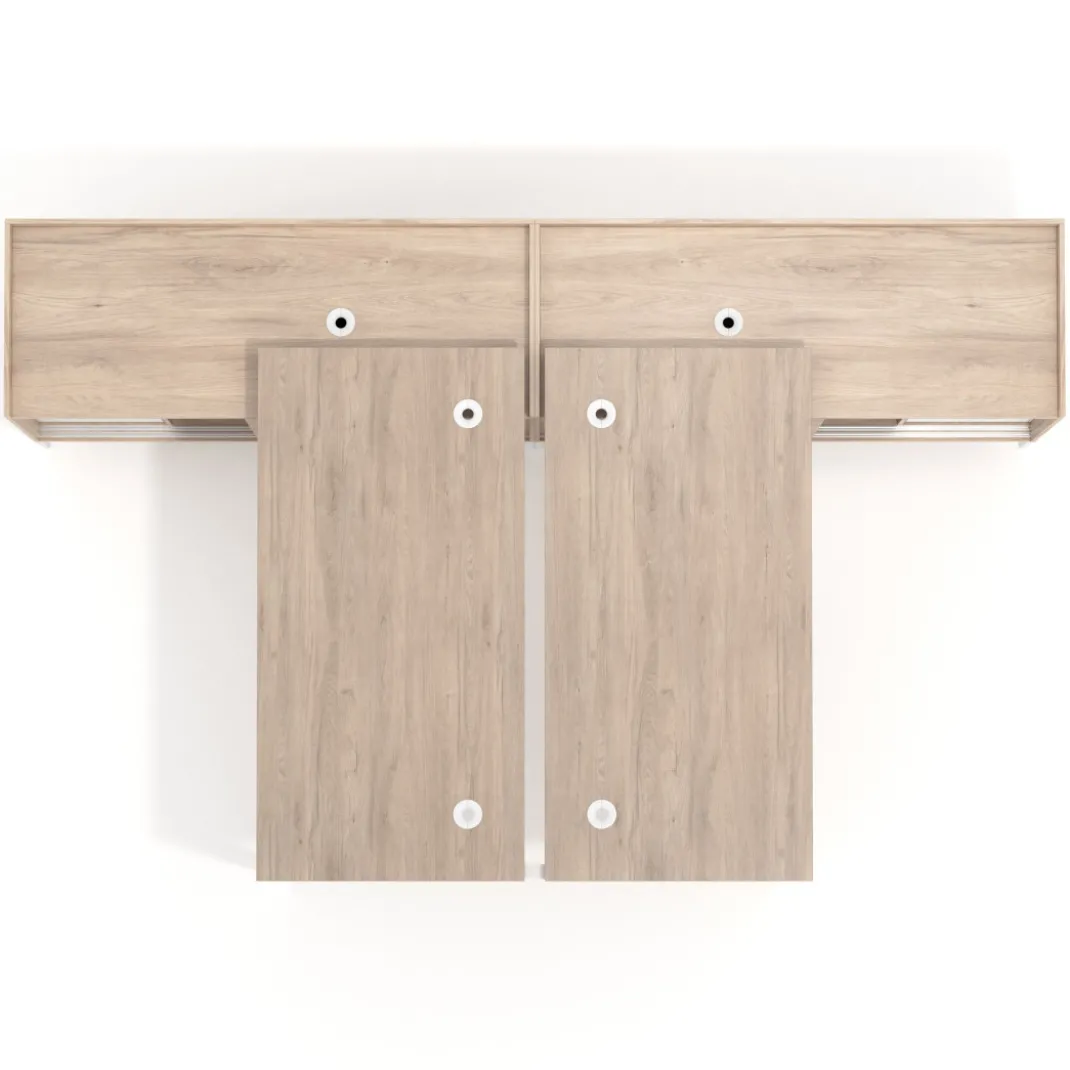 Mesa multipuesto con pedestal cajonera Kube, encimera única, estructura blanca