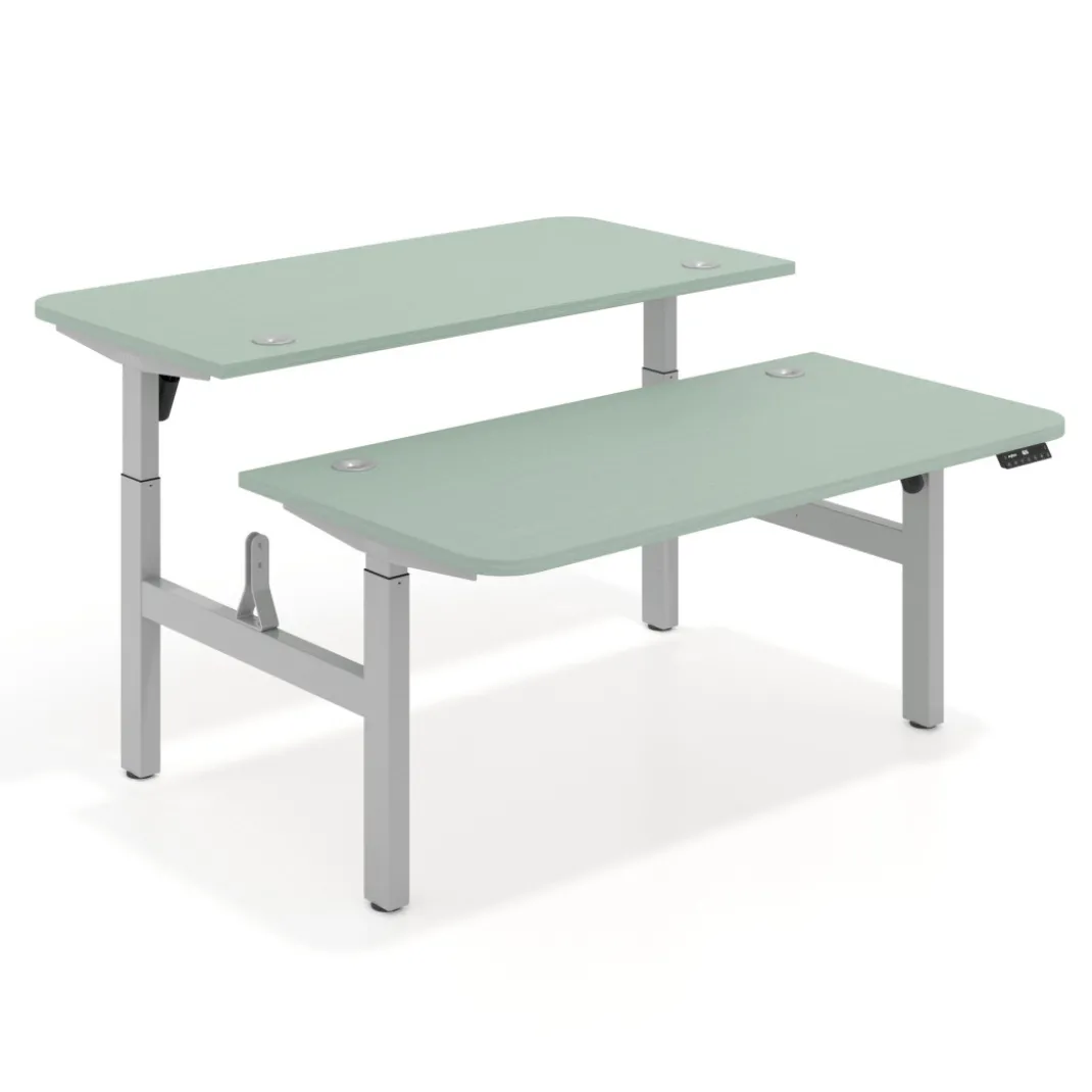Mesa Multipuesto Elevable eléctrica Erghos Motion estructura aluminio 2 cantos curvos