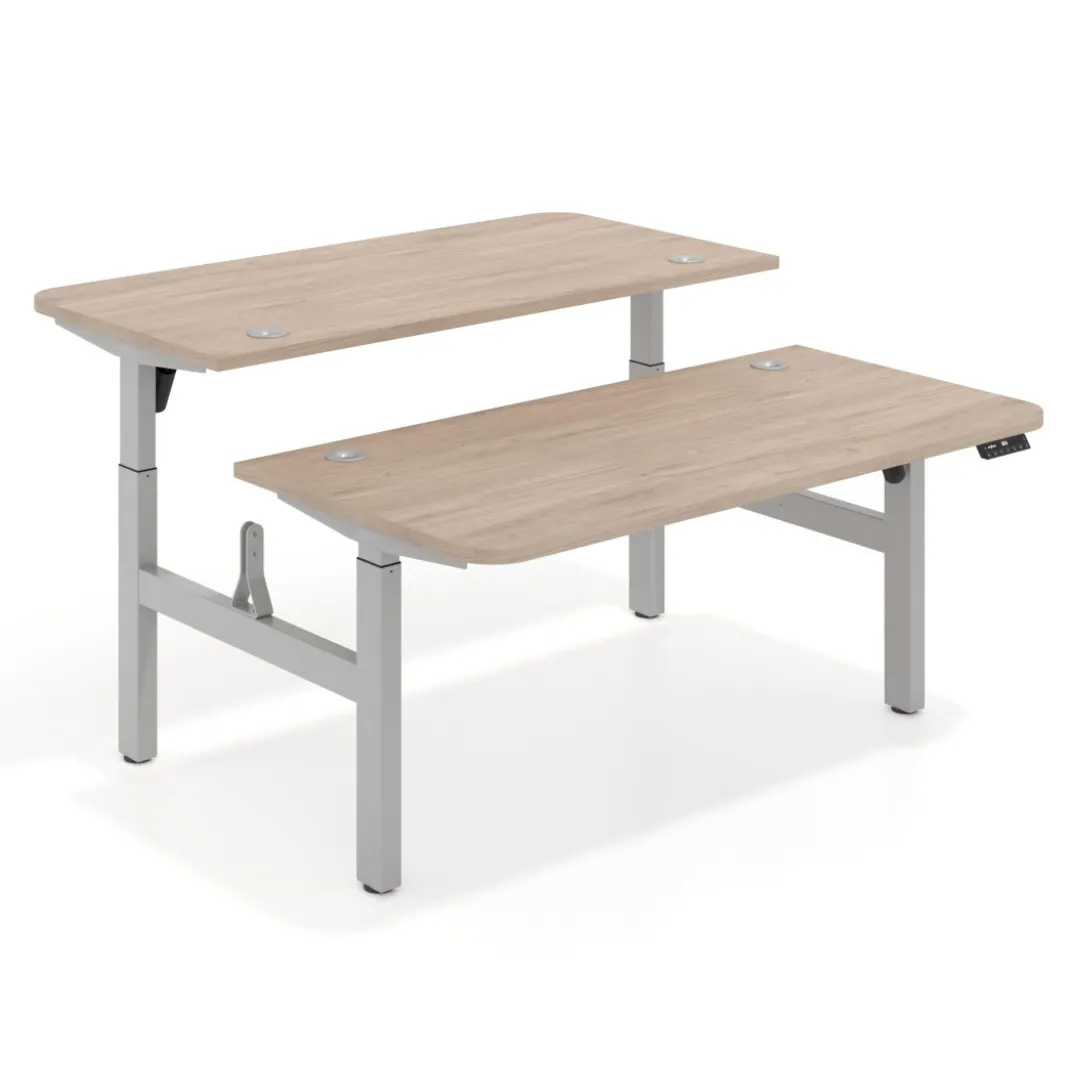 Mesa Multipuesto Elevable eléctrica Erghos Motion estructura aluminio 2 cantos curvos
