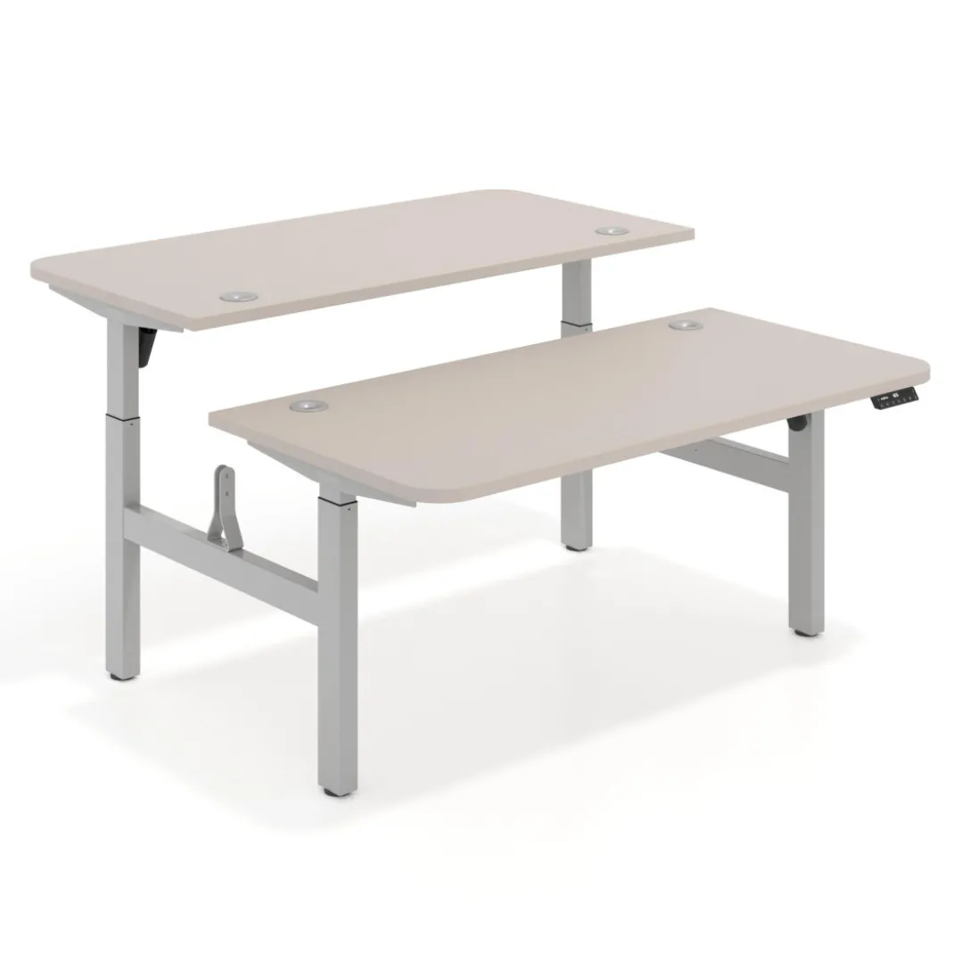 Mesa Multipuesto Elevable eléctrica Erghos Motion estructura aluminio 2 cantos curvos