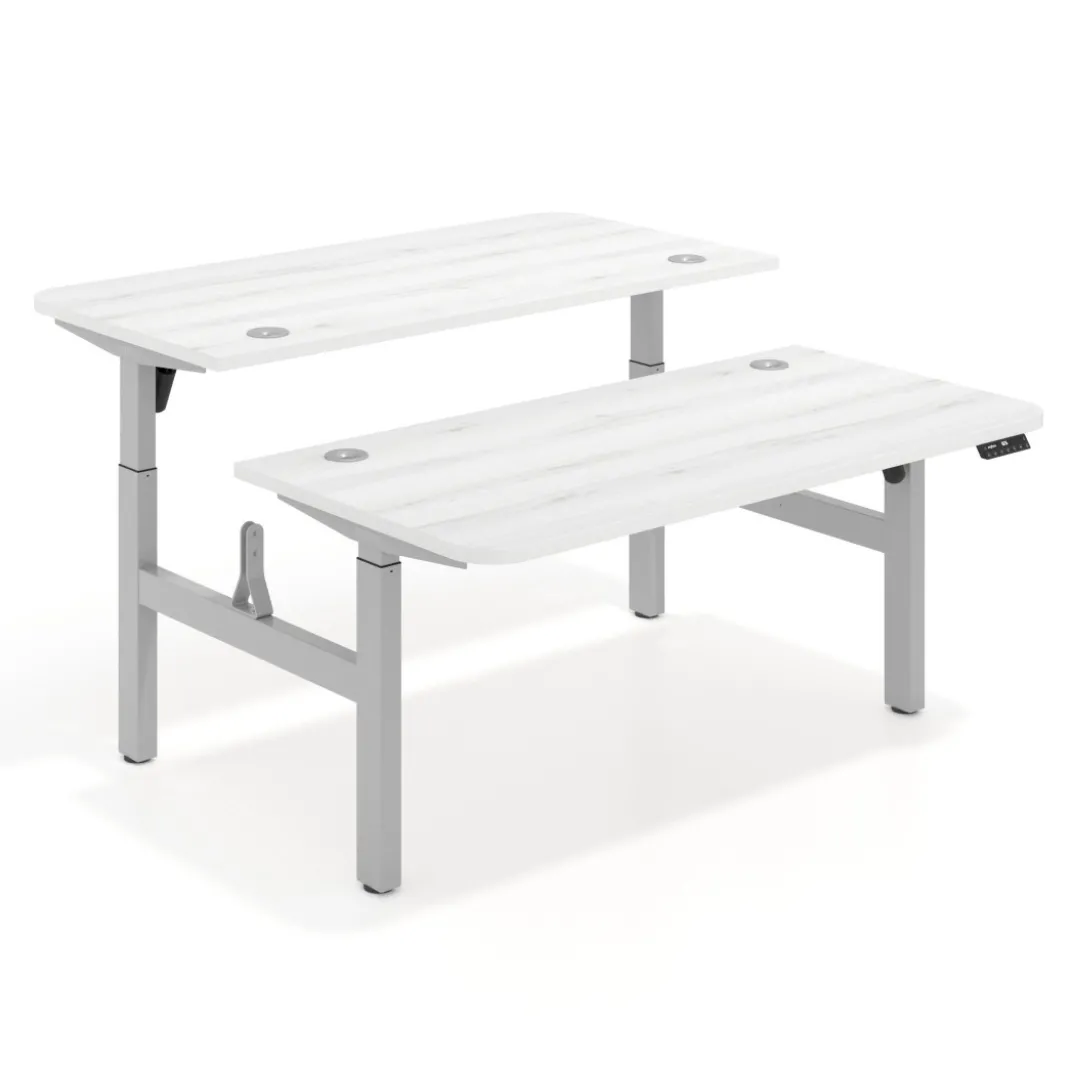 Mesa Multipuesto Elevable eléctrica Erghos Motion estructura aluminio 2 cantos curvos