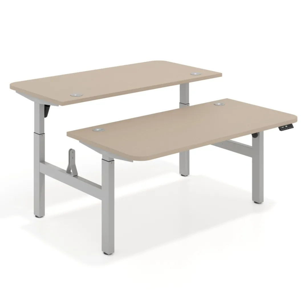 Mesa Multipuesto Elevable eléctrica Erghos Motion estructura aluminio 2 cantos curvos