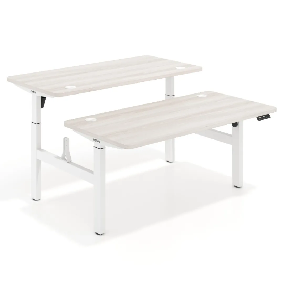 Mesa Multipuesto Elevable eléctrica Erghos Motion estructura blanca 4 cantos curvos