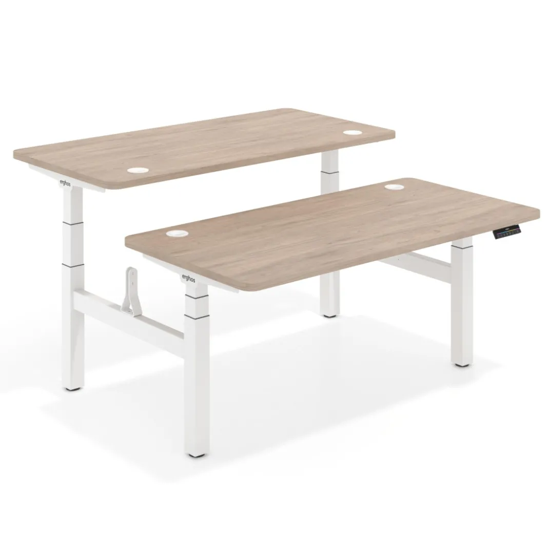 Mesa Multipuesto Elevable eléctrica Erghos Motion Pro estructura blanca 4 cantos curvos
