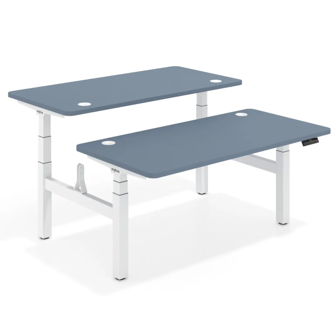 Mesa Multipuesto Elevable eléctrica Erghos Motion Pro estructura blanca 4 cantos curvos